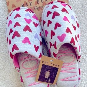 Rae Dunn Heart Slippers - Gray Heart Print